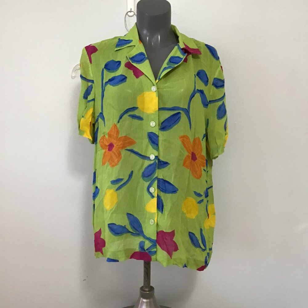 Vintage Joseph Ribkoff Short Sleeve Floral Button Up Blouse Size 14